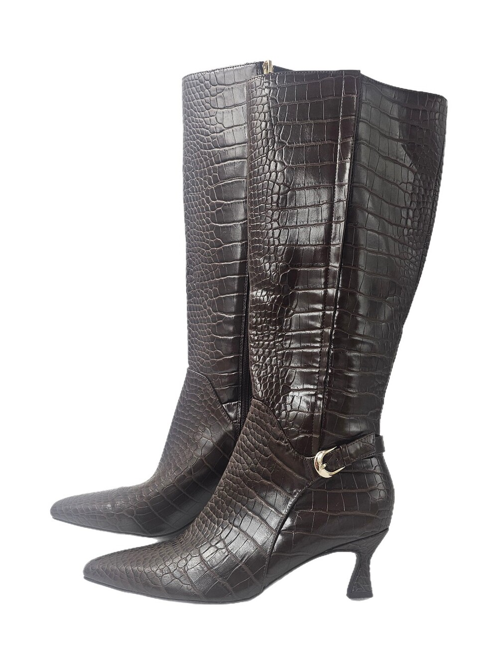 Naturalizer Eartha Chocolate Croco Knee High Boots Pointed Toe Sz 7.5 M NWOB New
